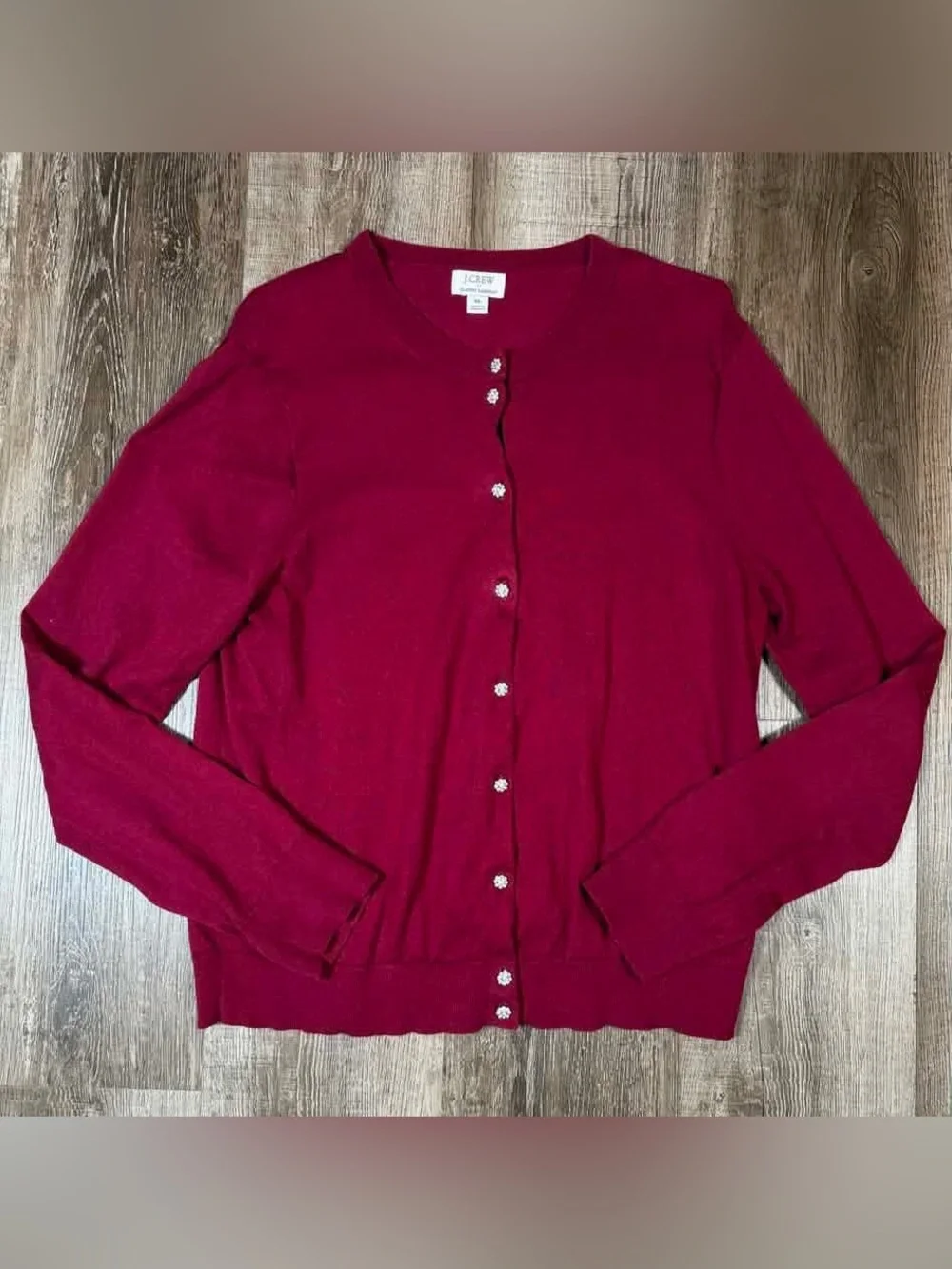J. Crew Maroon Rhinestone Button Classic Long Sleeve Cardigan